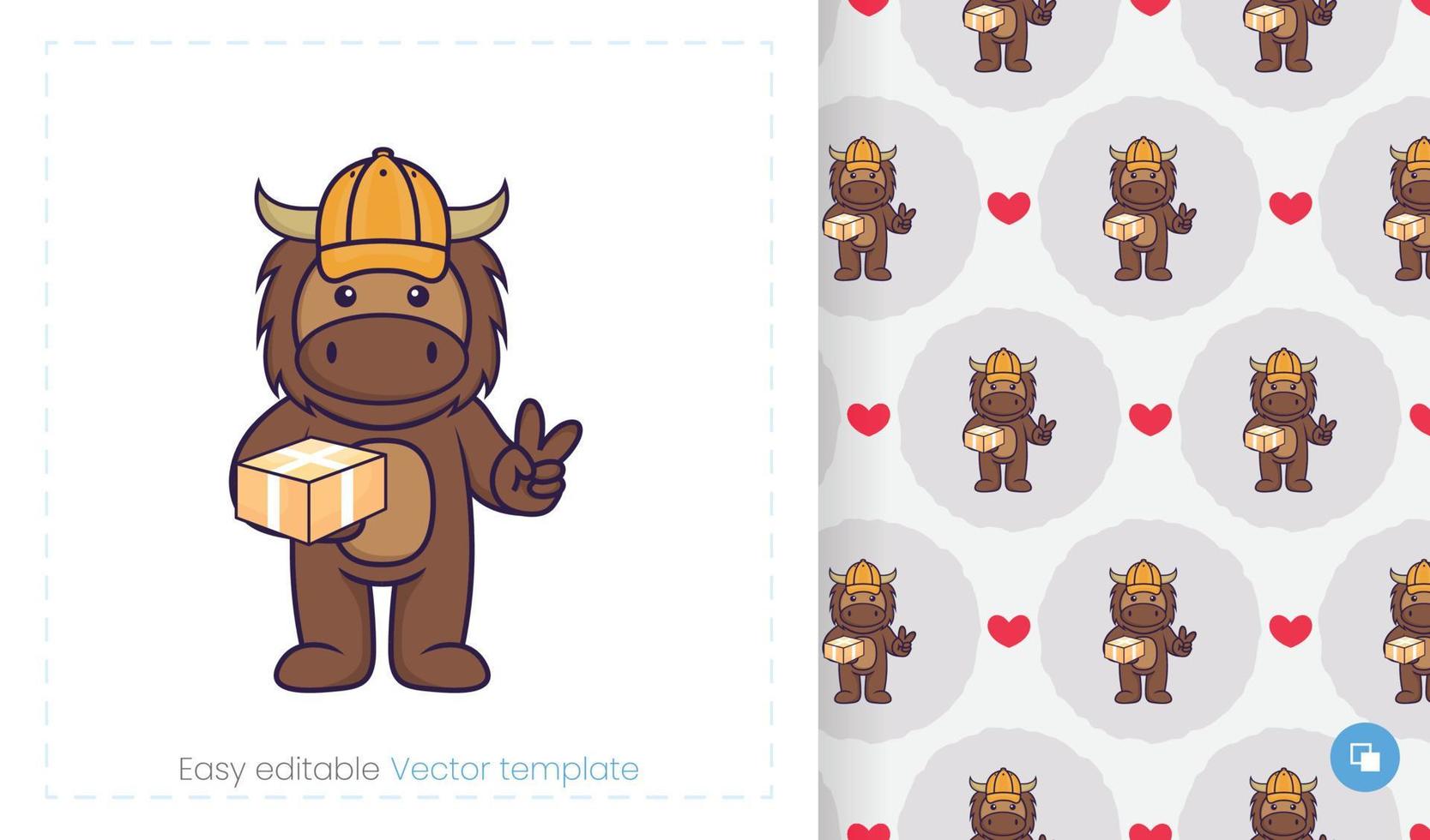 Cute bull mascot character. Can be used on stickers, patches, textiles, paper, cloth and others. vector