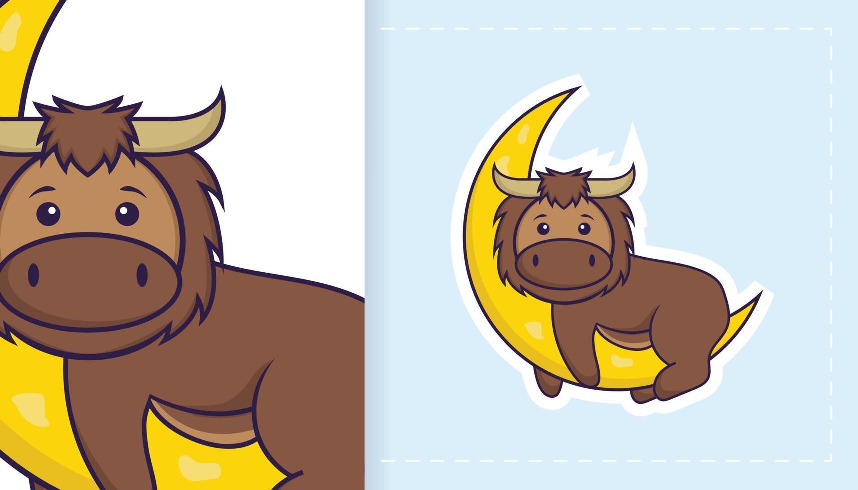 Cute bull mascot character. Can be used for stickers, patches, textiles, paper. Vector illustration