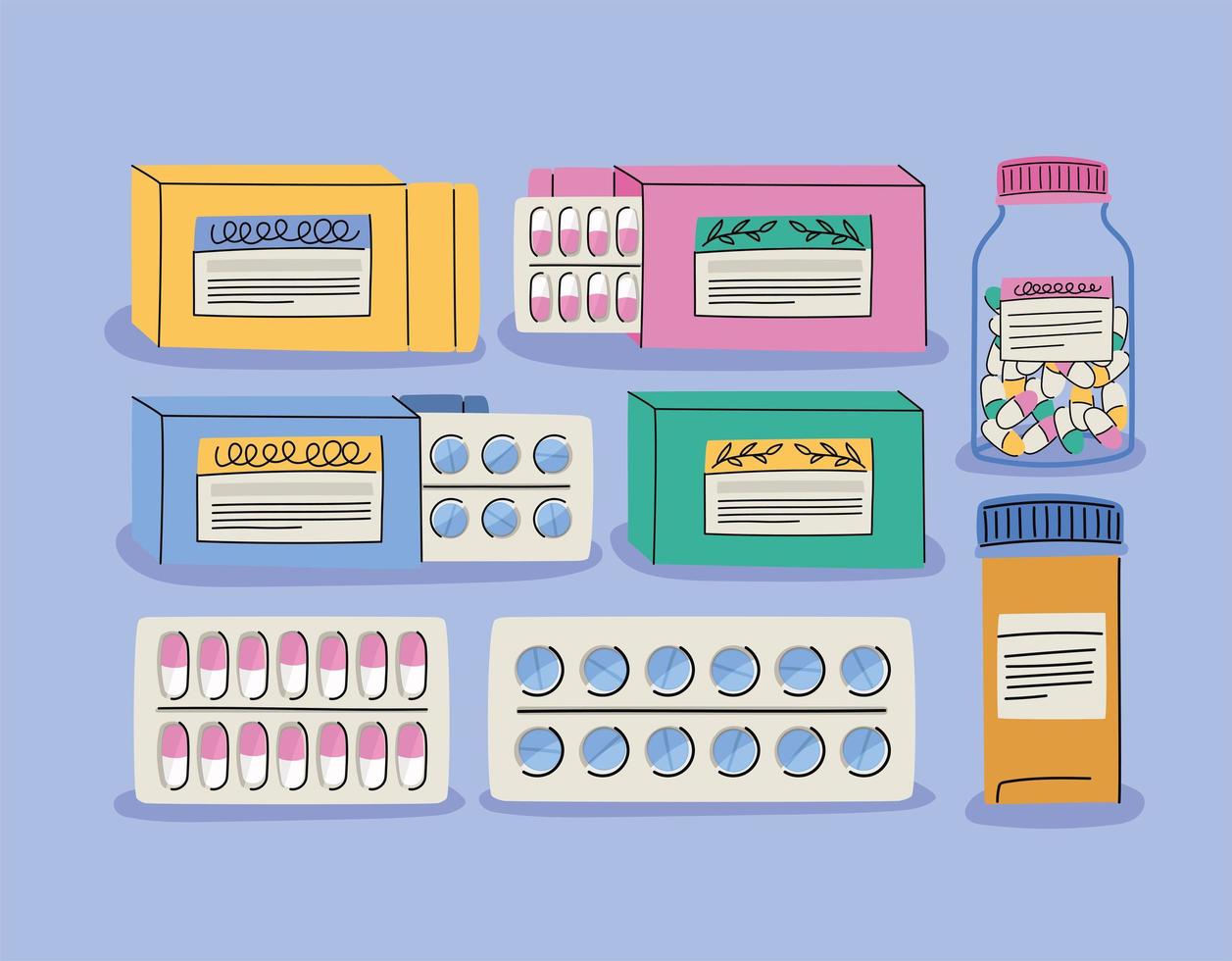 pills tablets and boxes vector