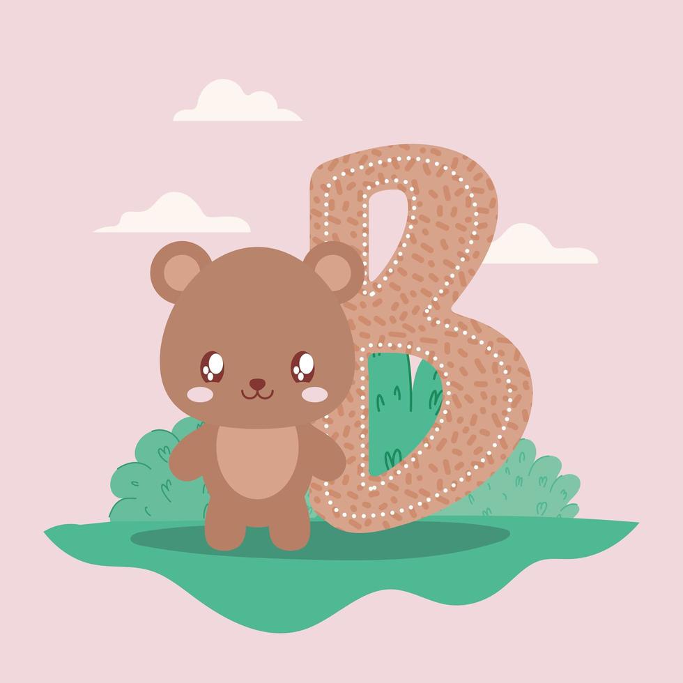 bear and letter B card vector