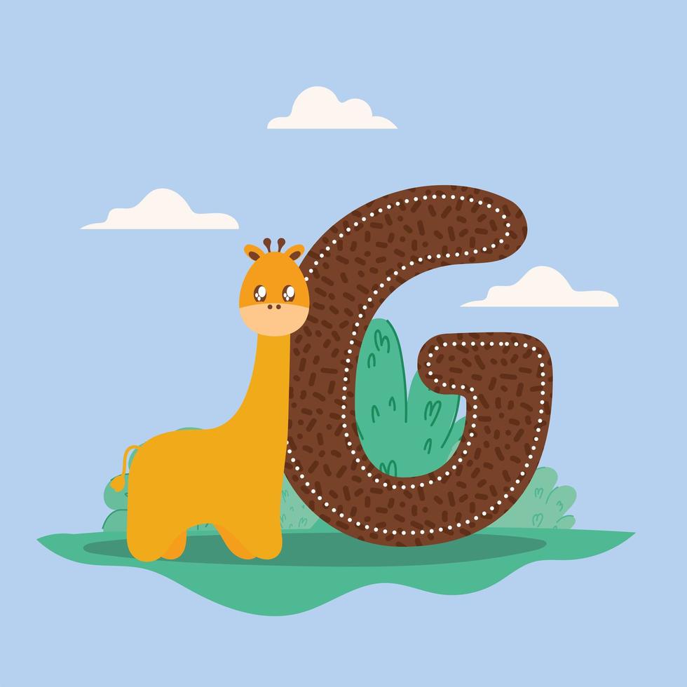 giraffe and letter G card vector
