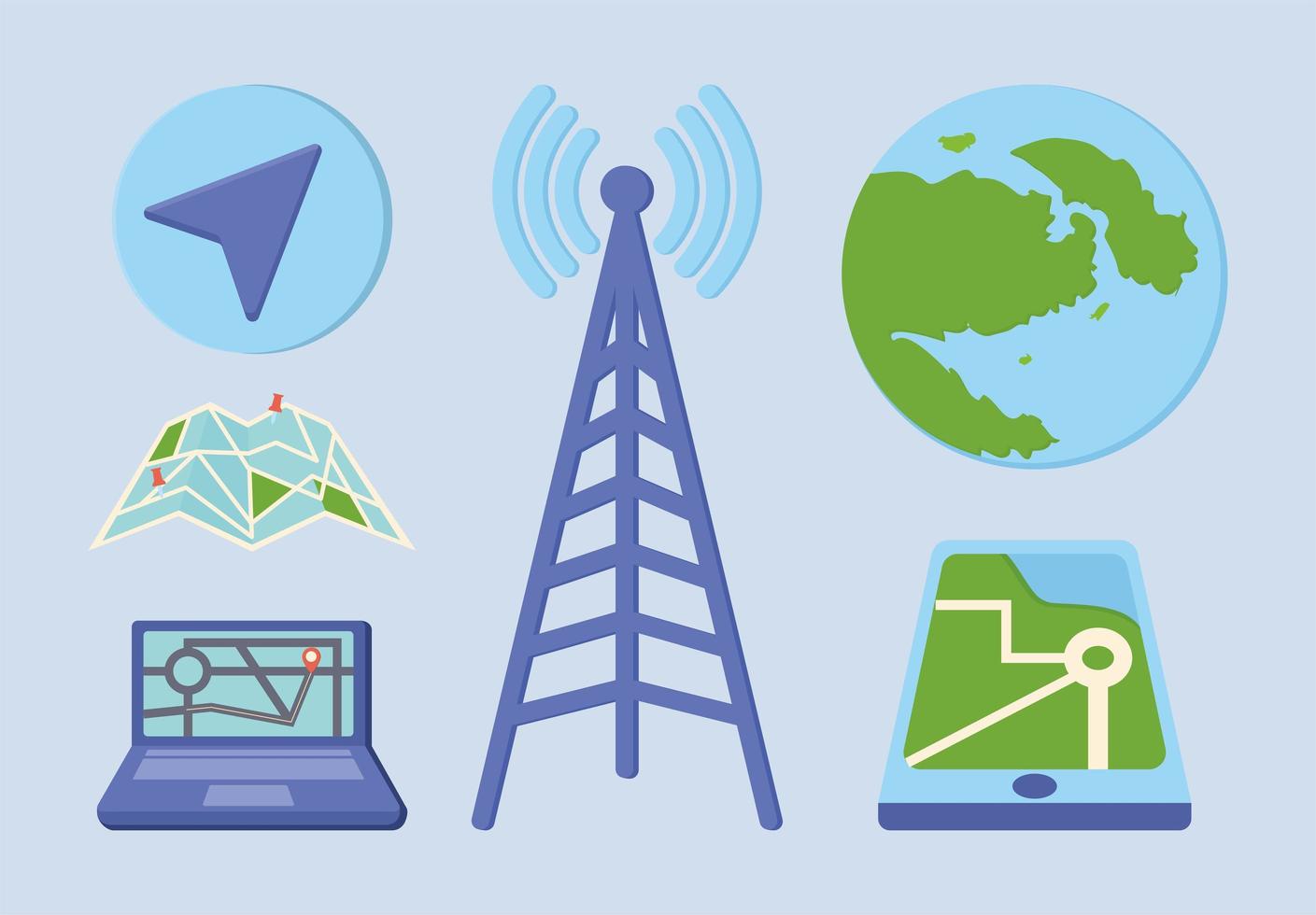 six gps items vector