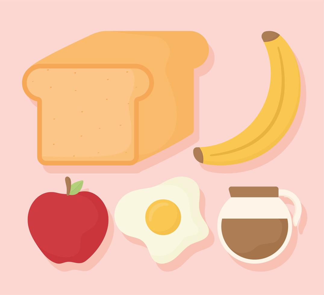 five morning breakfast items vector