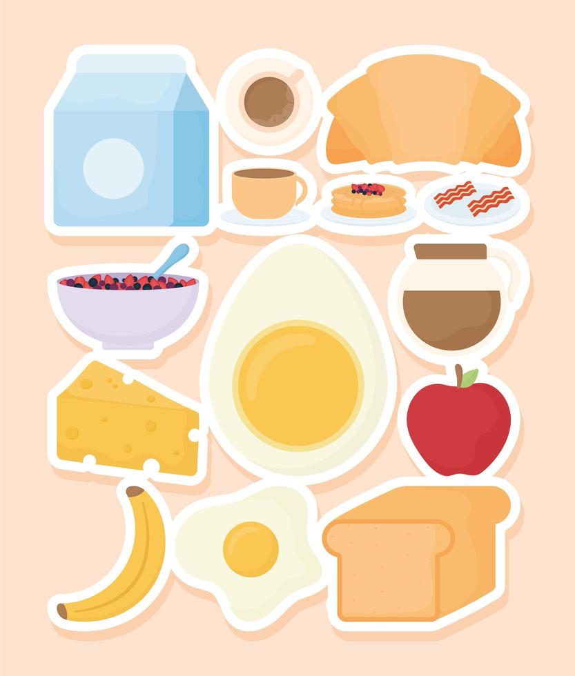 morning breakfast items vector