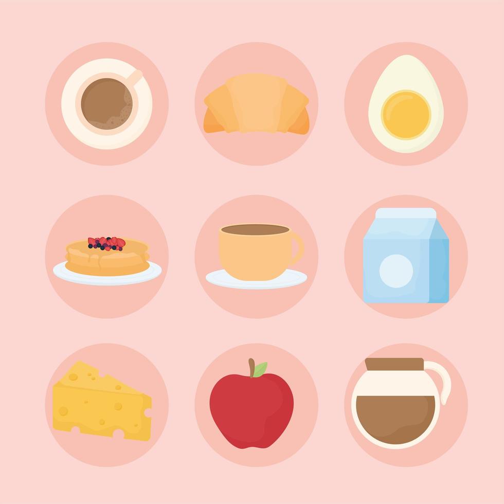 nine morning breakfast items vector