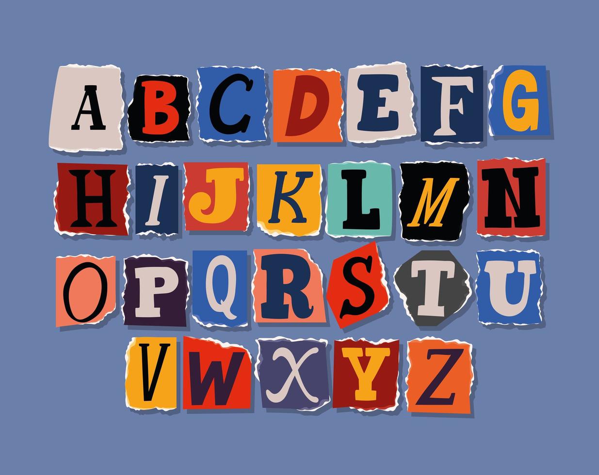 ransom note alphabet font cartel vector