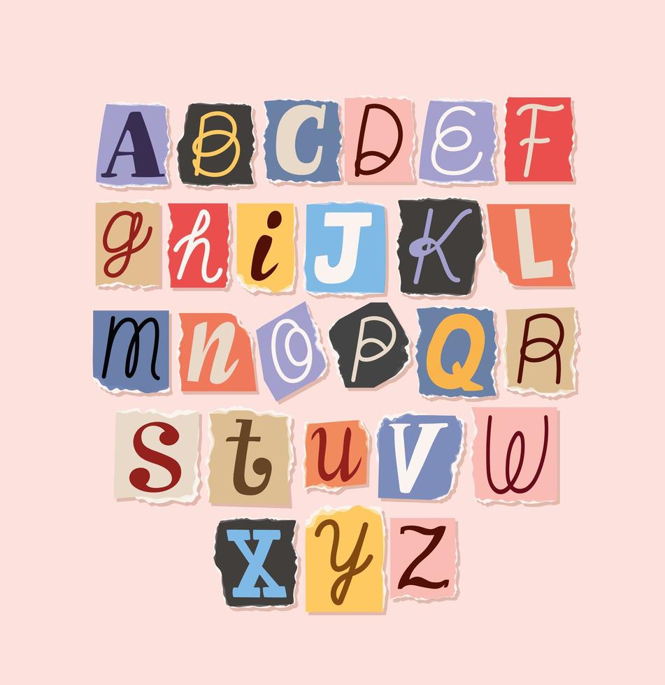 ransom note alphabet font design vector