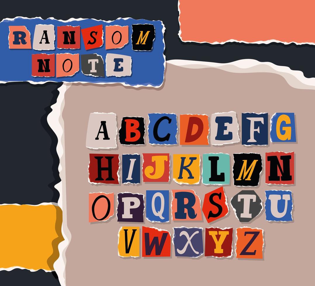 ransom note alphabet font illustration vector