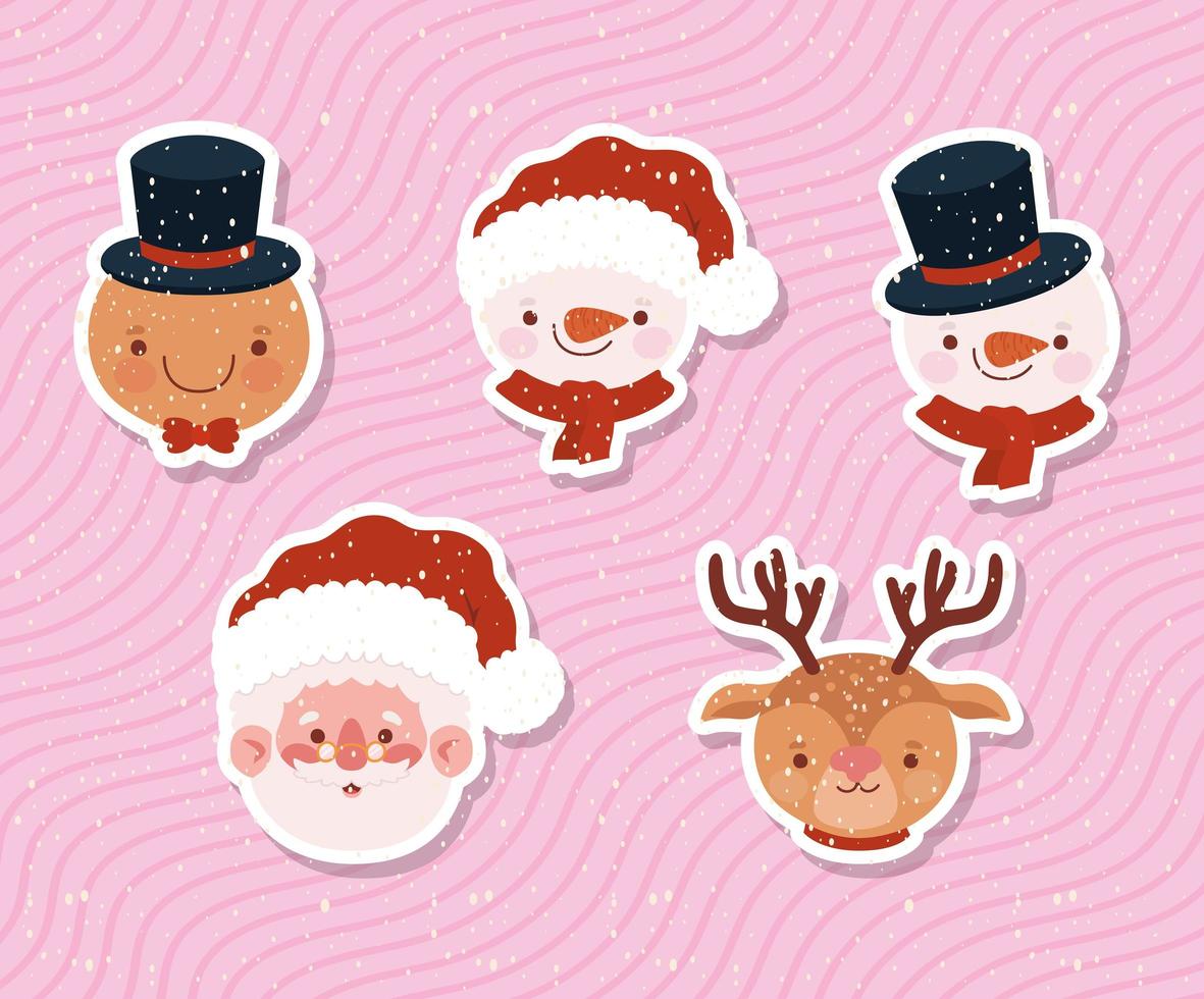 five christmas characters vector