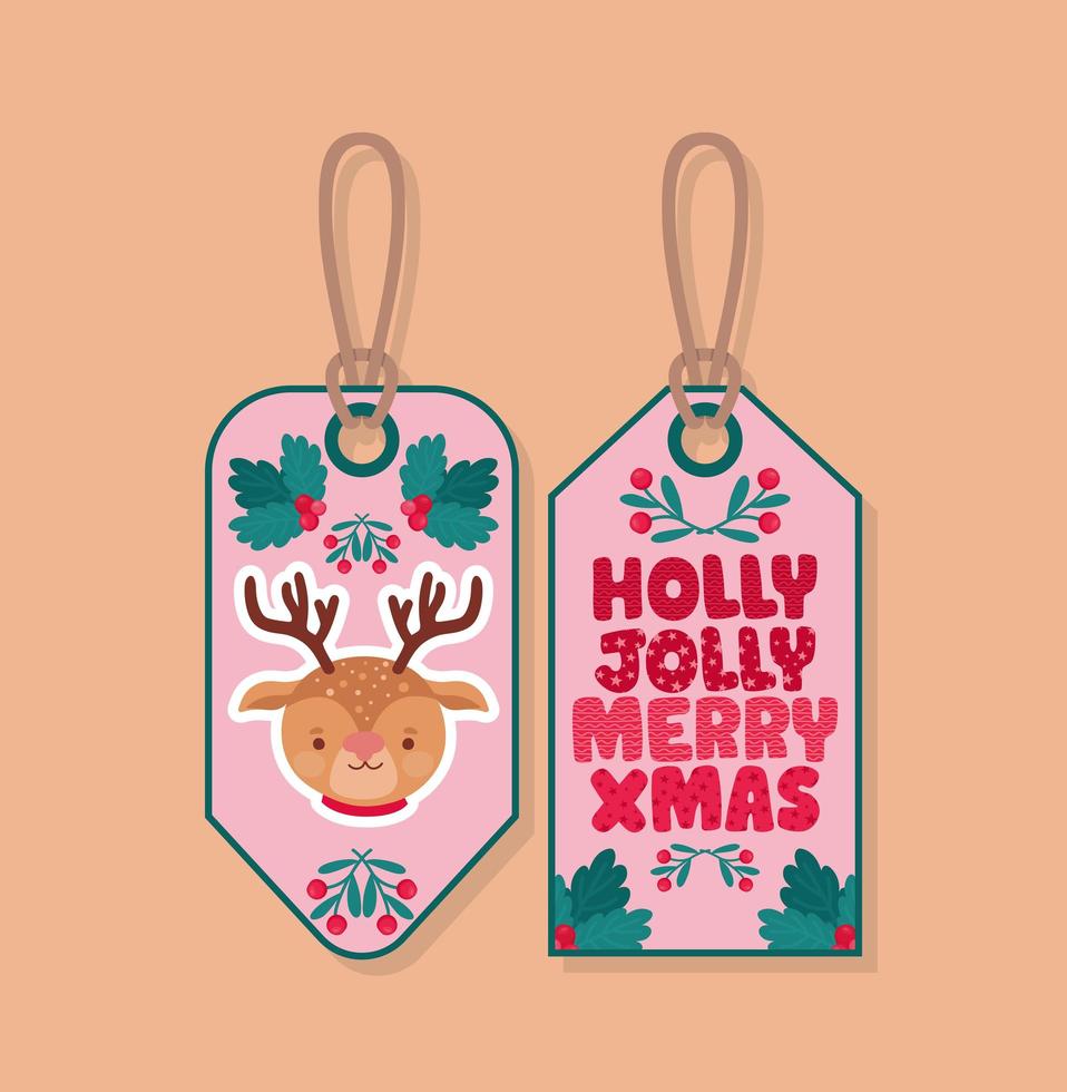 holly jolly merry xmas labels vector