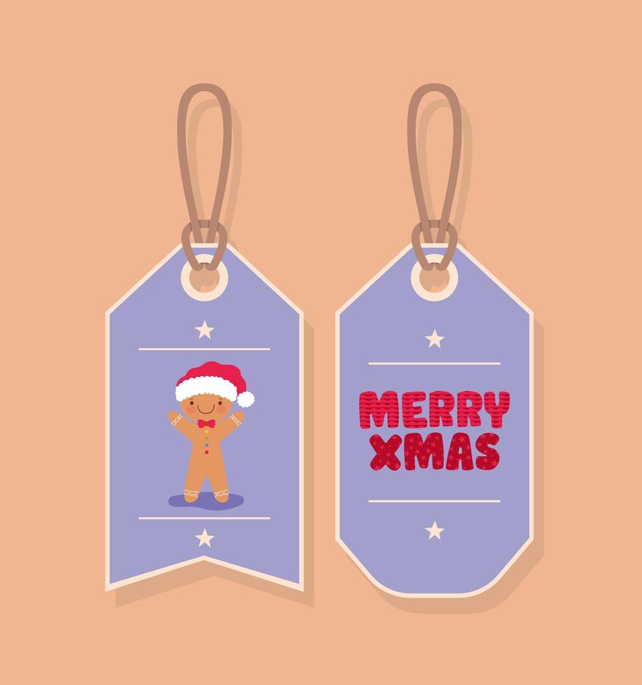 merry xmas label and cookie man vector