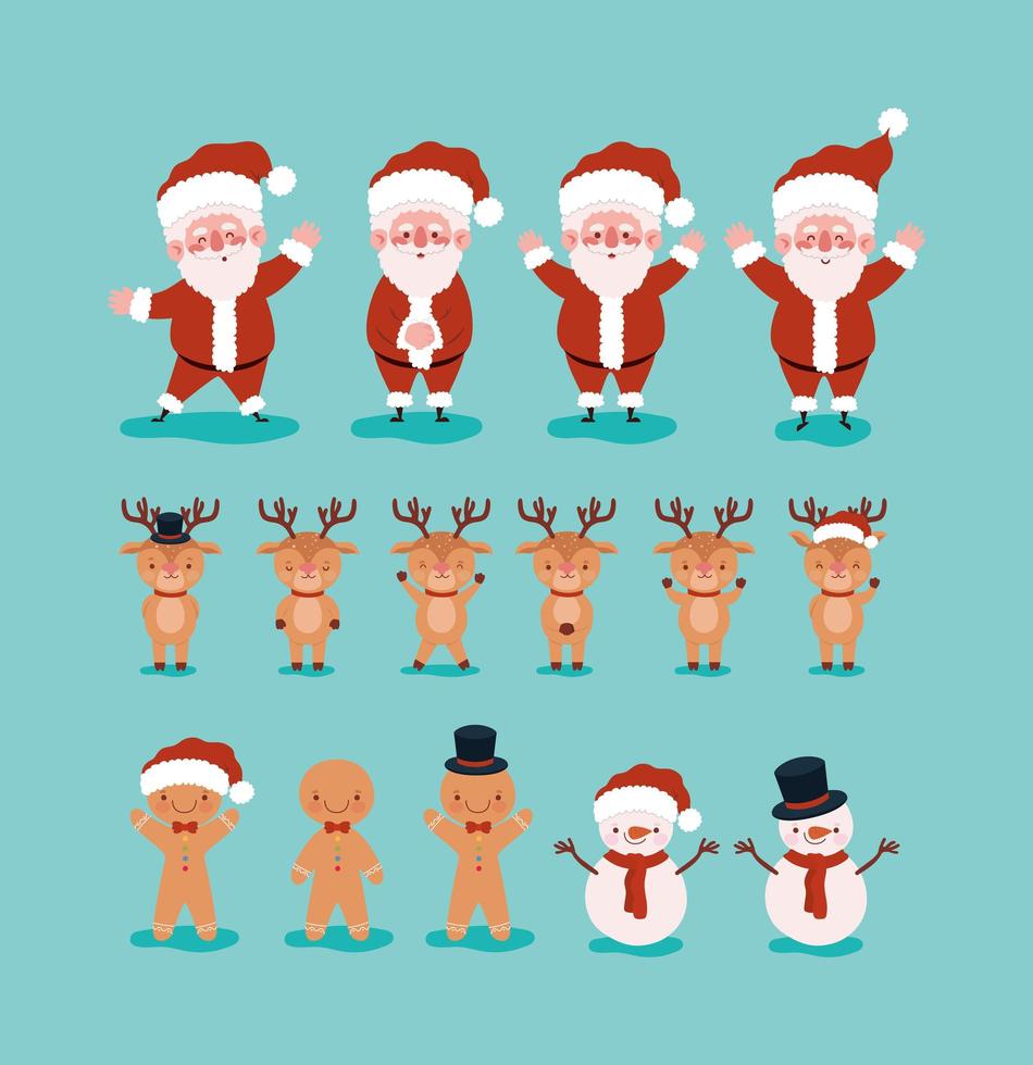 sixteen christmas characters vector