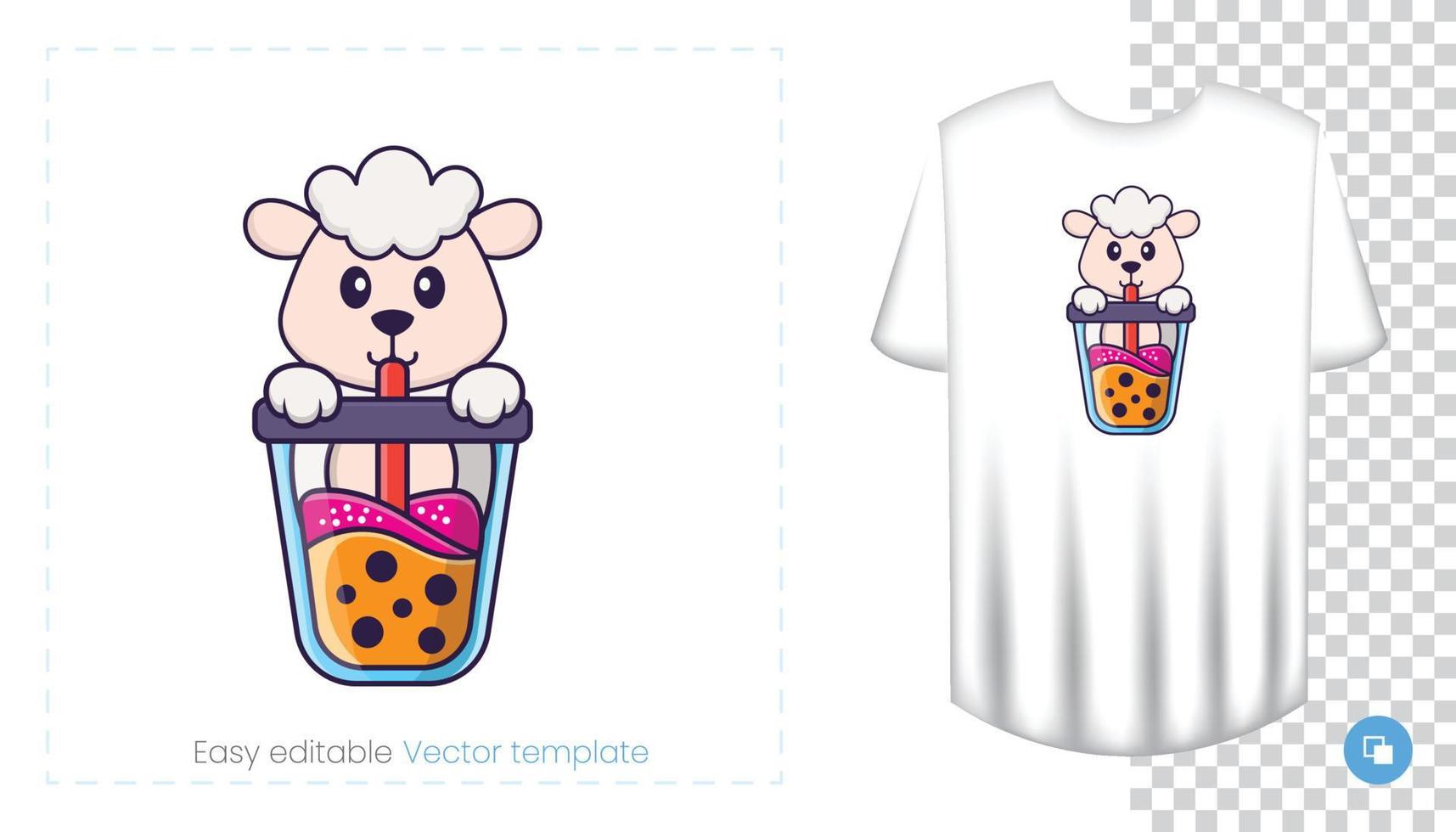 Cute sheep character. Prints on T-shirts, sweatshirts, cases for mobile phones, souvenirs. Isolated vector illustration on white background.