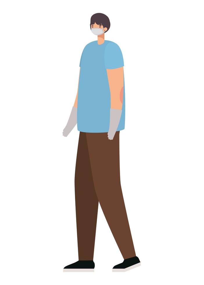 man with safety mask and blue shirt vector