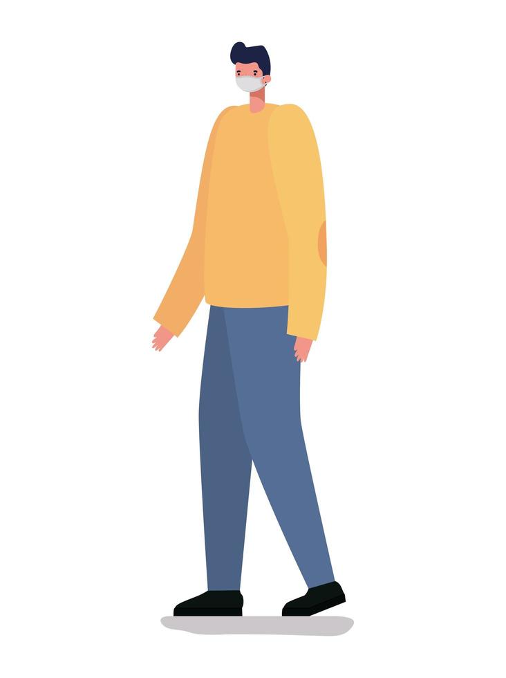 man with safety mask and yellow coat vector