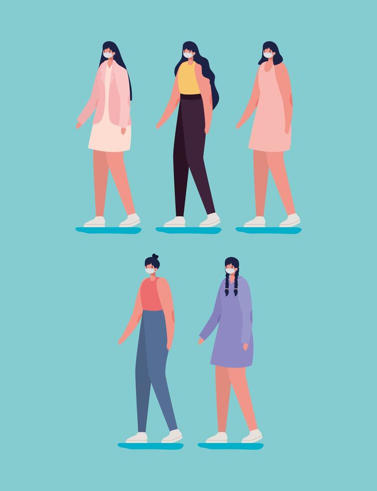 group of casual women using face mask vector
