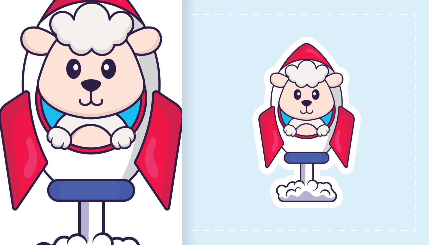 Cute sheep mascot character. Can be used for stickers, patches, textiles, paper. Vector illustration