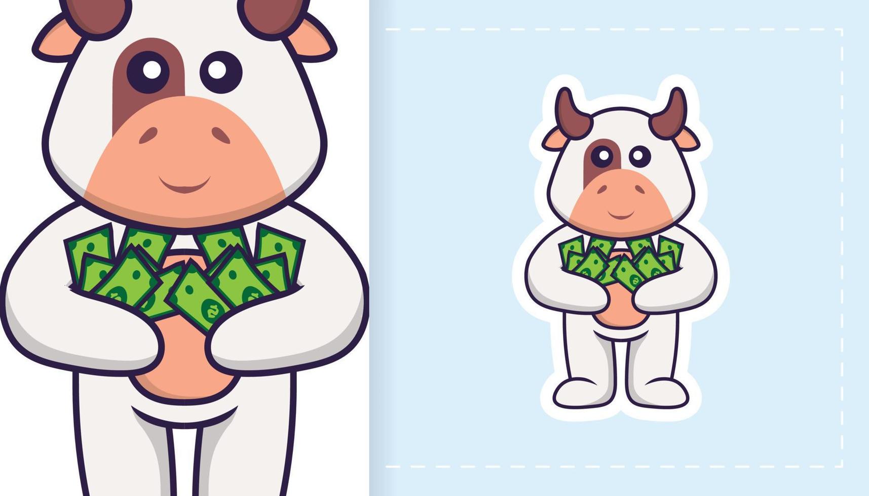 Cute cow mascot character. Can be used for stickers, patches, textiles, paper. Vector illustration