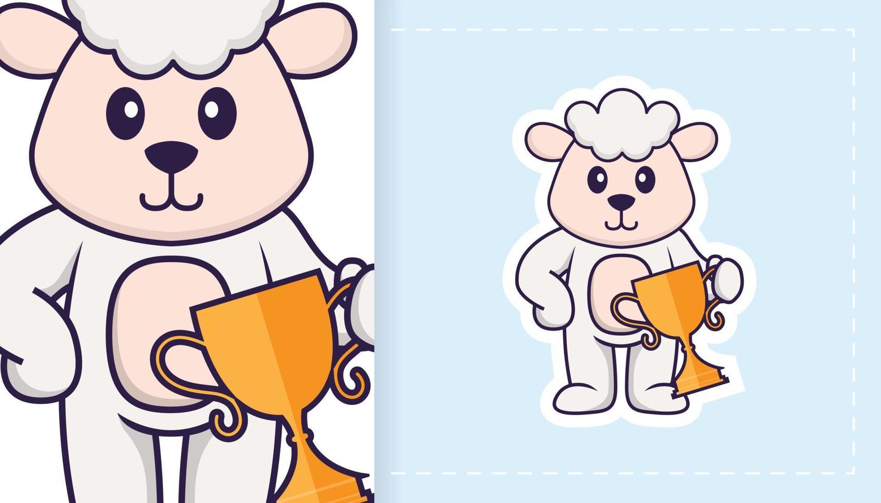 Cute sheep mascot character. Can be used for stickers, patches, textiles, paper. Vector illustration