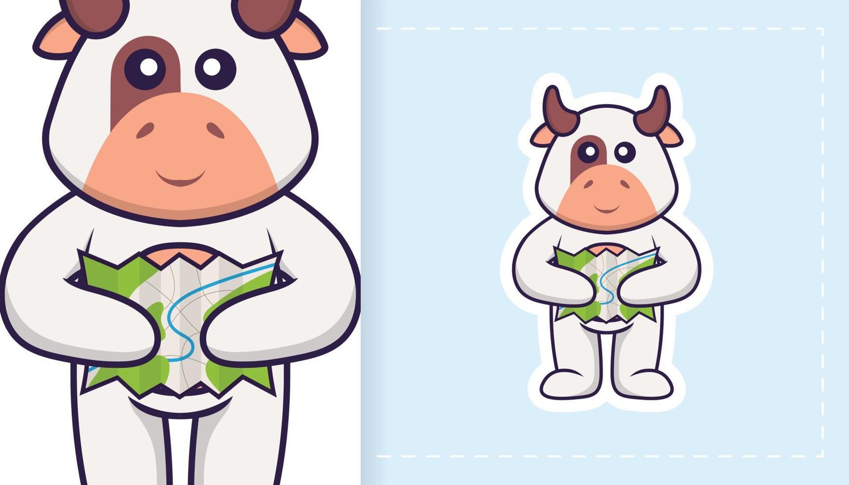 lindo personaje de mascota de vaca. se puede utilizar para pegatinas, parches, textiles, papel. ilustración vectorial vector