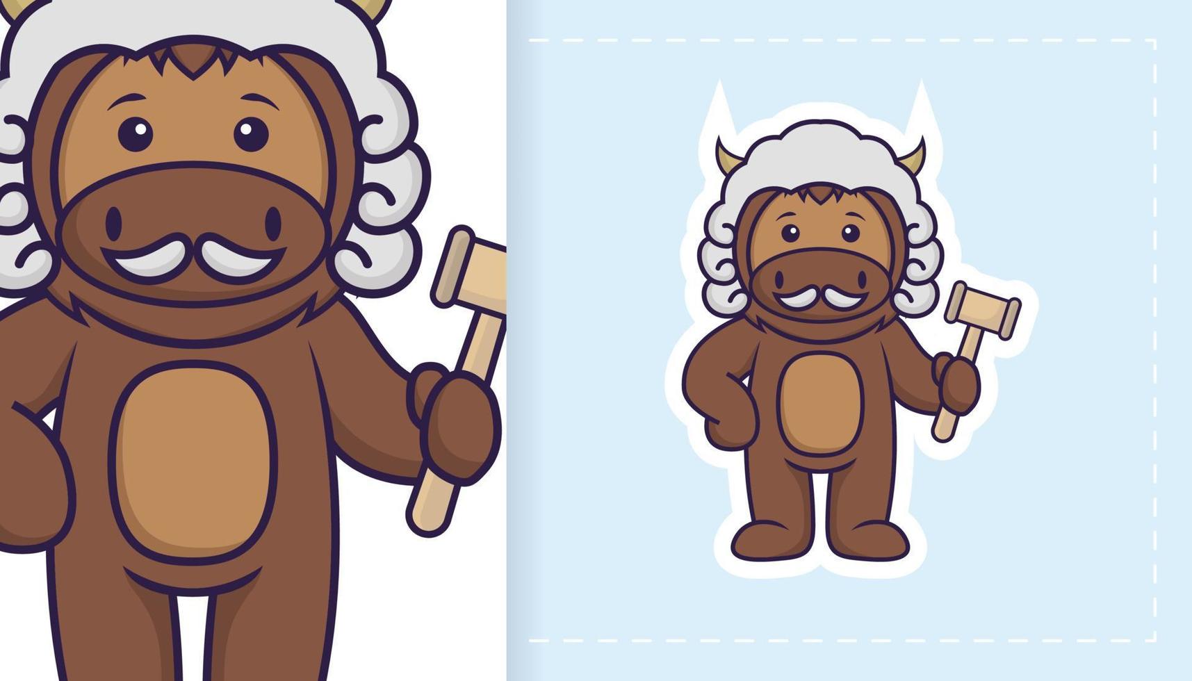 Cute bull mascot character. Can be used for stickers, patches, textiles, paper. Vector illustration