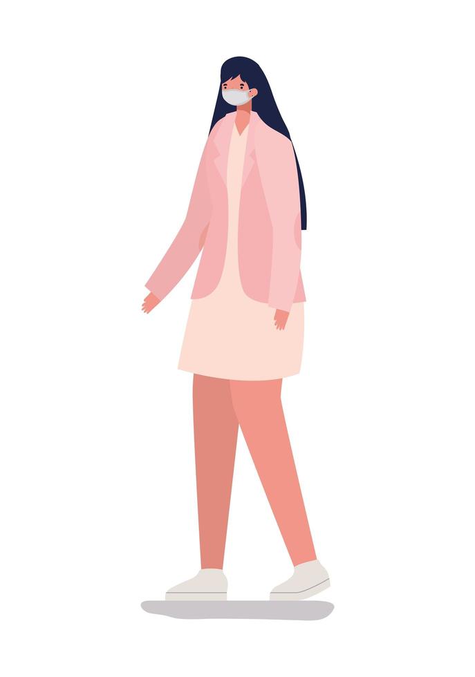 woman with safety mask and pink suit vector