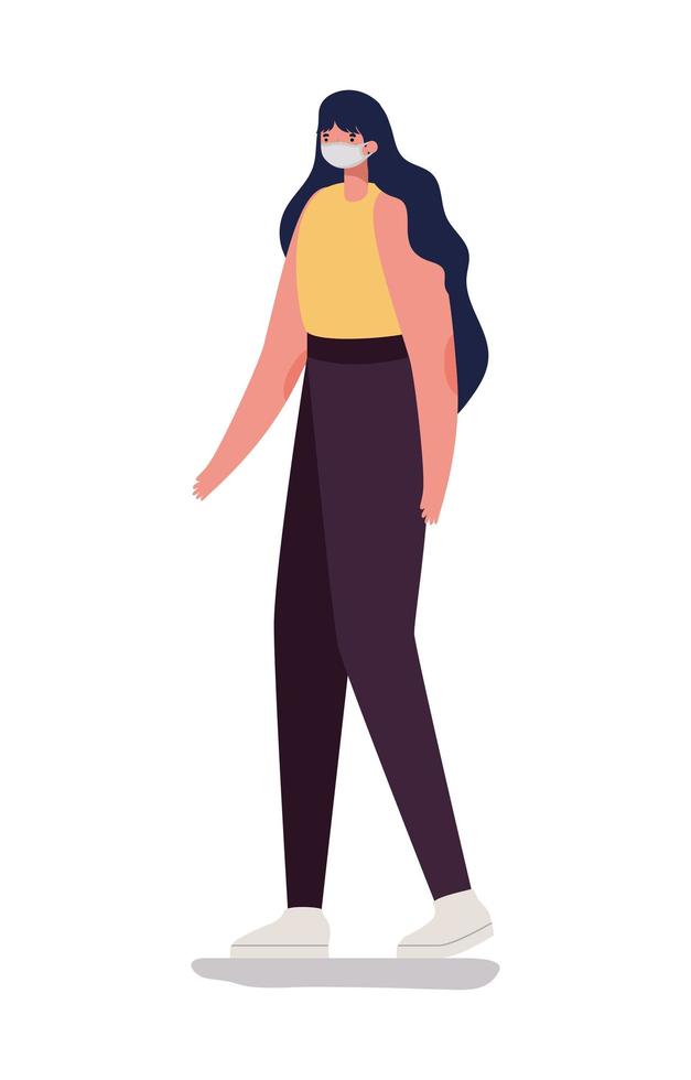 woman with safety mask and yellow shirt vector