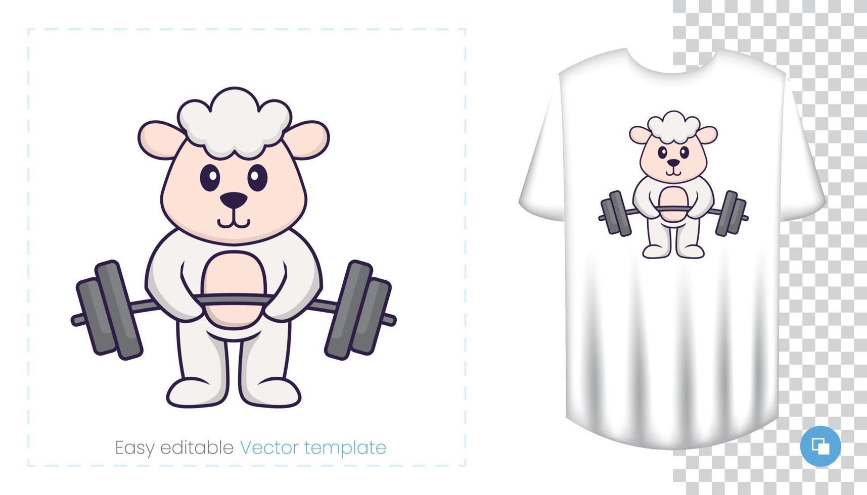 lindo personaje de oveja. estampados en camisetas, sudaderas, fundas para móviles, souvenirs. Ilustración de vector aislado sobre fondo blanco.