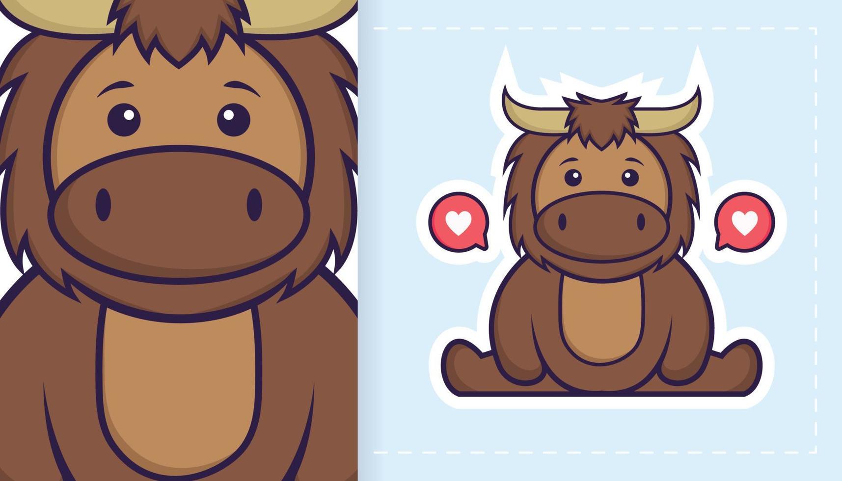 Cute bull mascot character. Can be used for stickers, patches, textiles, paper. Vector illustration