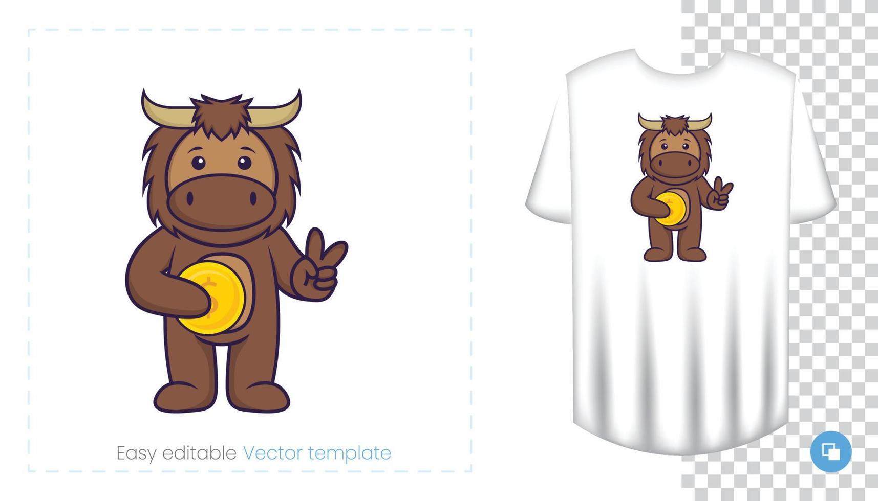 Cute bull mascot character. Can be used on stickers, patches, textiles, paper, cloth and others. vector