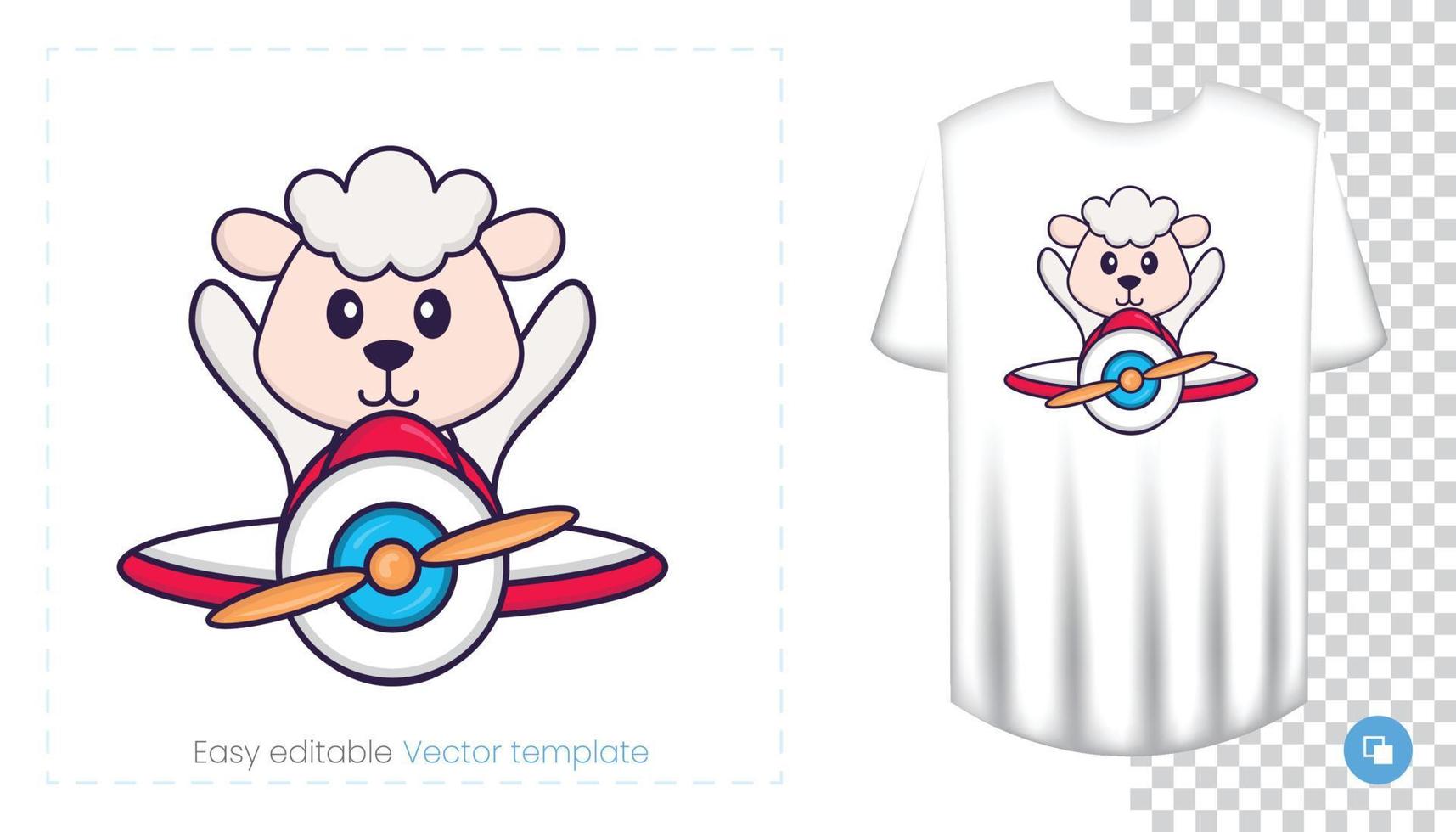 Cute sheep character. Prints on T-shirts, sweatshirts, cases for mobile phones, souvenirs. Isolated vector illustration on white background.