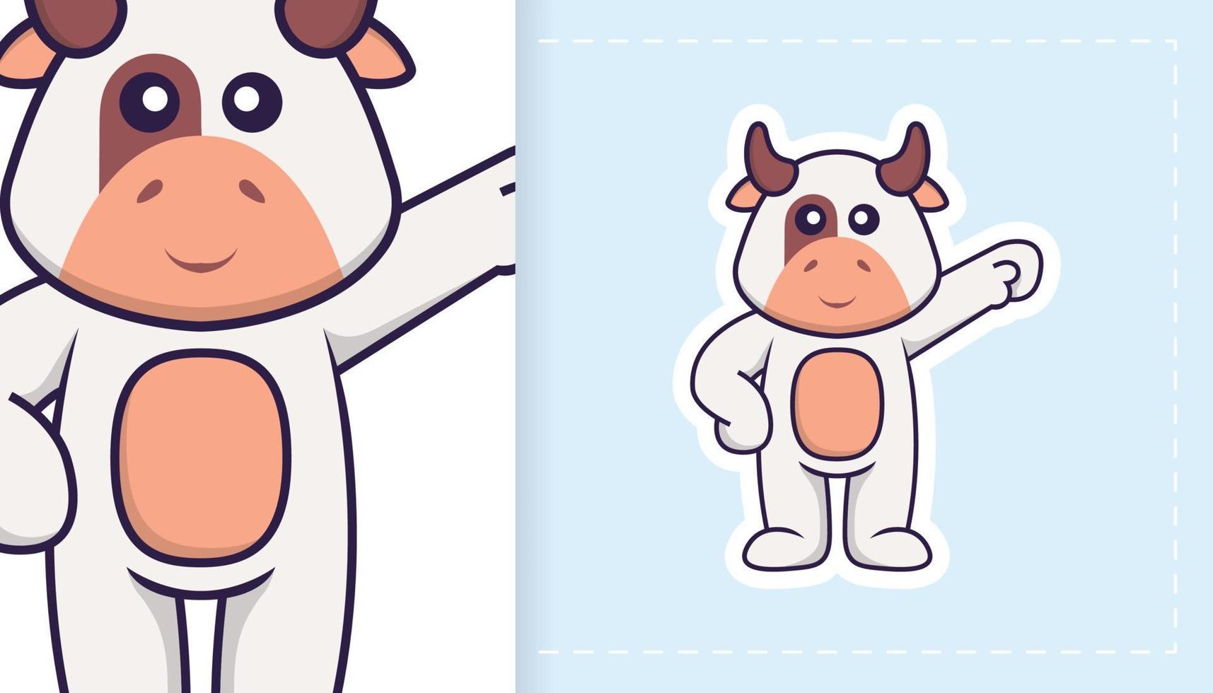 Cute cow mascot character. Can be used for stickers, patches, textiles, paper. Vector illustration