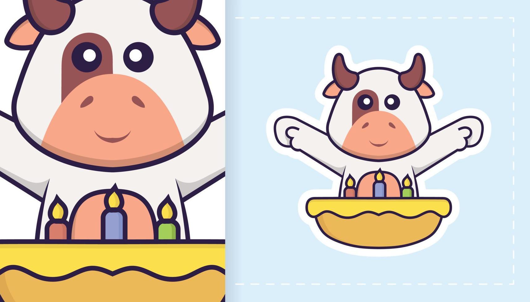 lindo personaje de mascota de vaca. se puede utilizar para pegatinas, parches, textiles, papel. ilustración vectorial vector