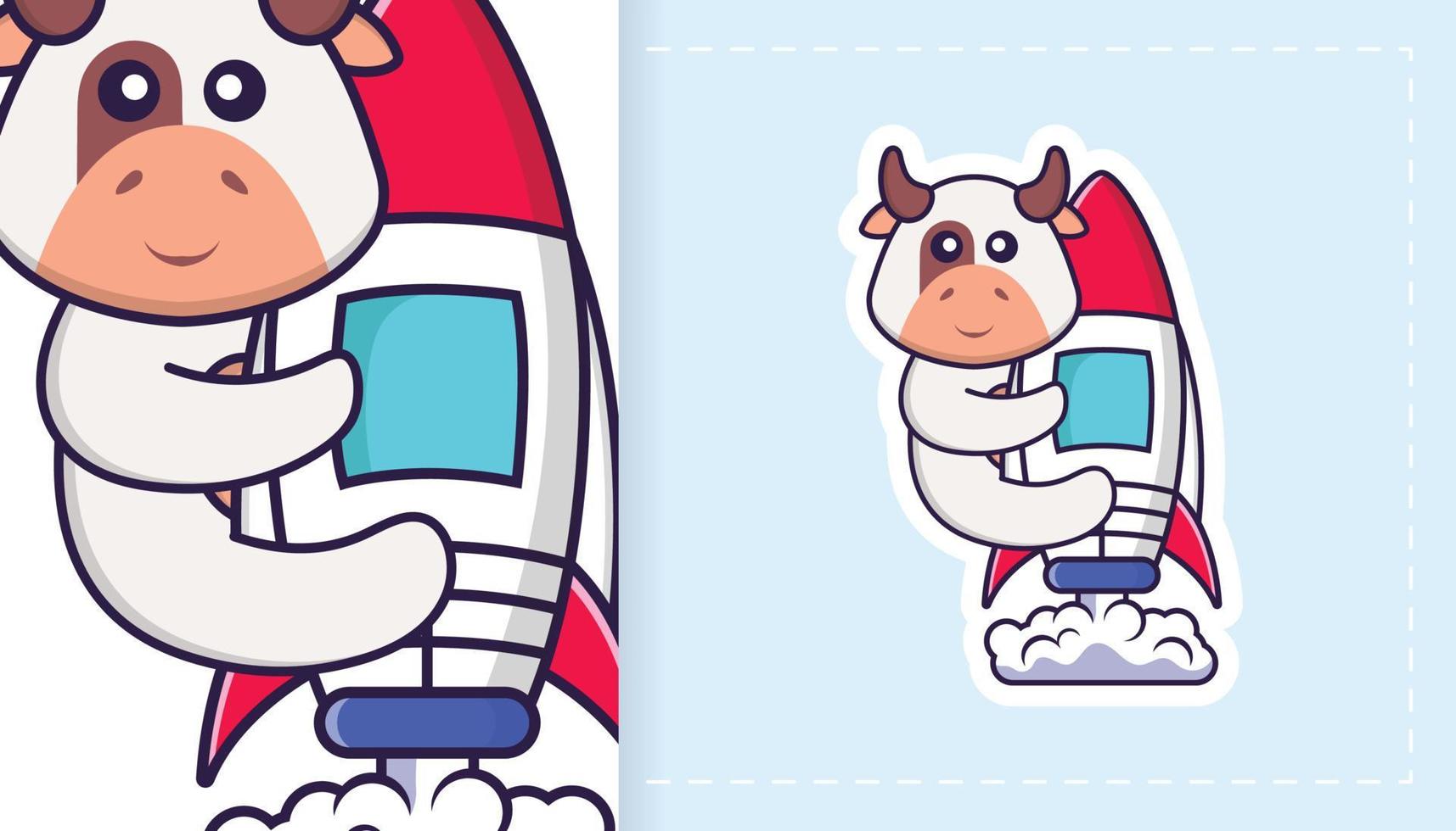 Cute cow mascot character. Can be used for stickers, patches, textiles, paper. Vector illustration