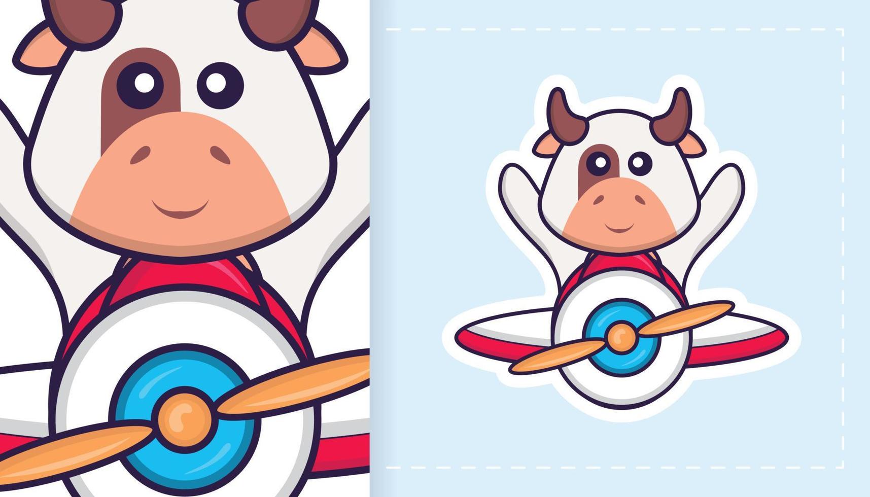 Cute cow mascot character. Can be used for stickers, patches, textiles, paper. Vector illustration