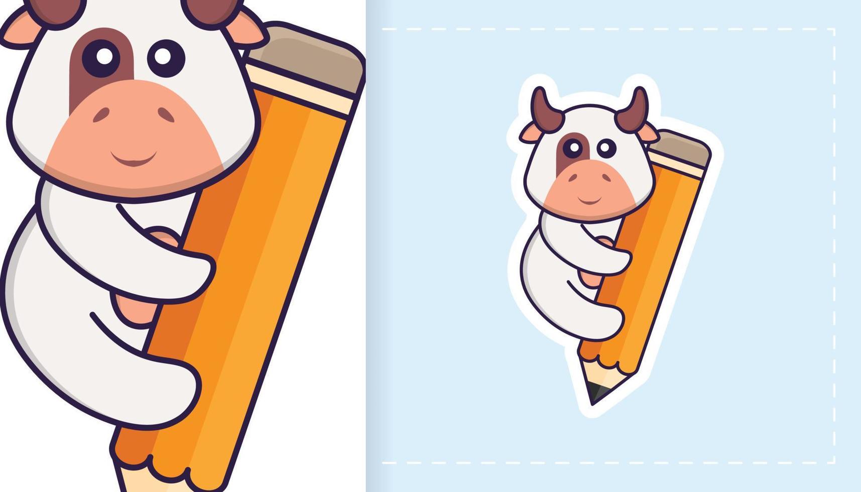 Cute cow mascot character. Can be used for stickers, patches, textiles, paper. Vector illustration