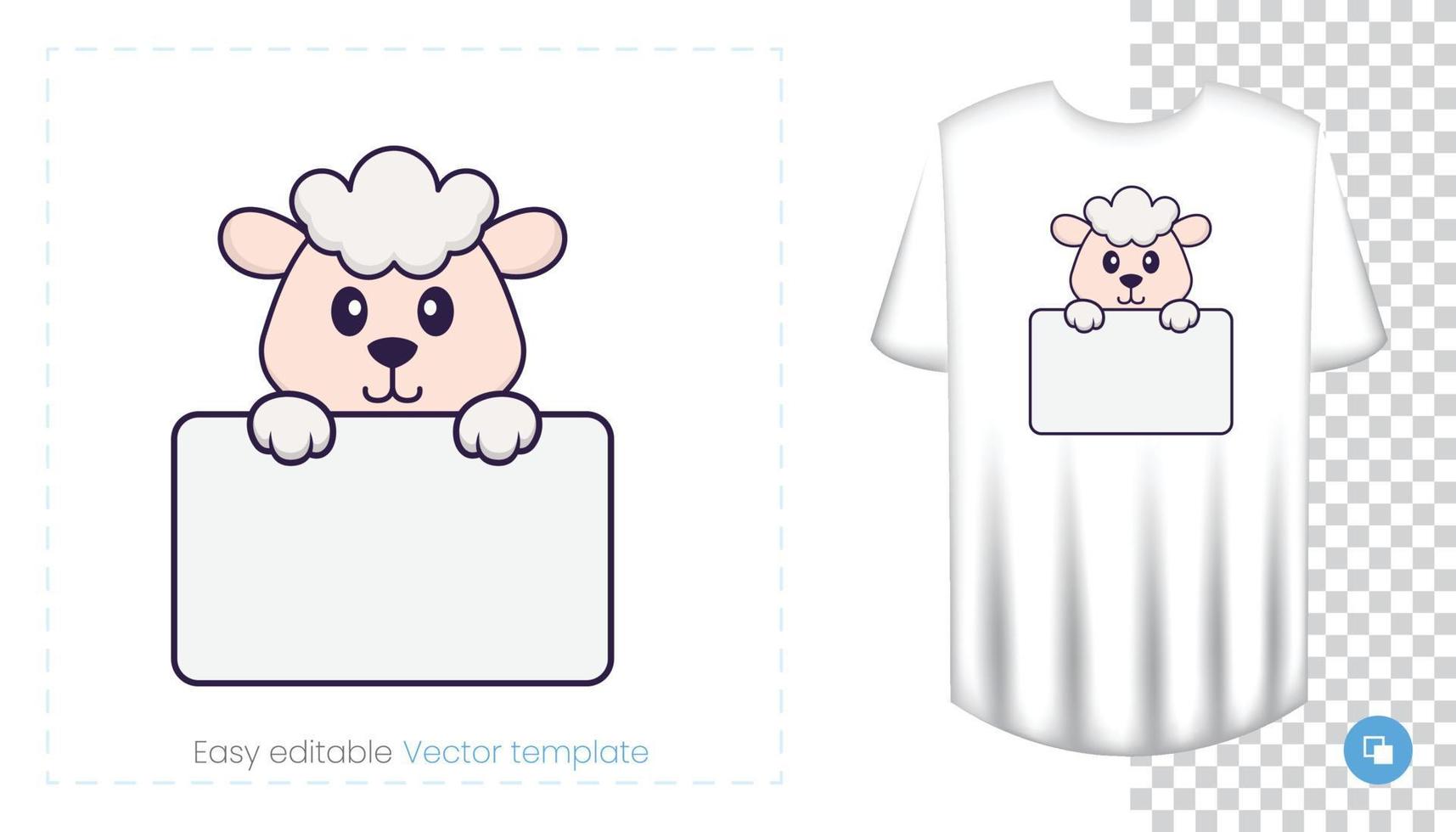 lindo personaje de oveja. estampados en camisetas, sudaderas, fundas para móviles, souvenirs. Ilustración de vector aislado sobre fondo blanco.