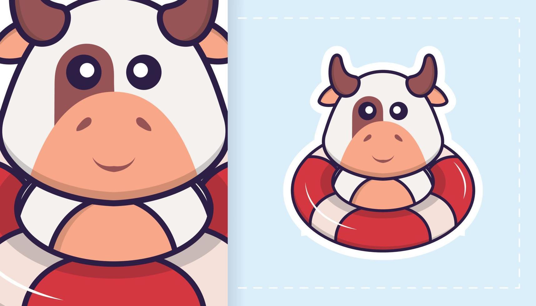 lindo personaje de mascota de vaca. se puede utilizar para pegatinas, parches, textiles, papel. ilustración vectorial vector