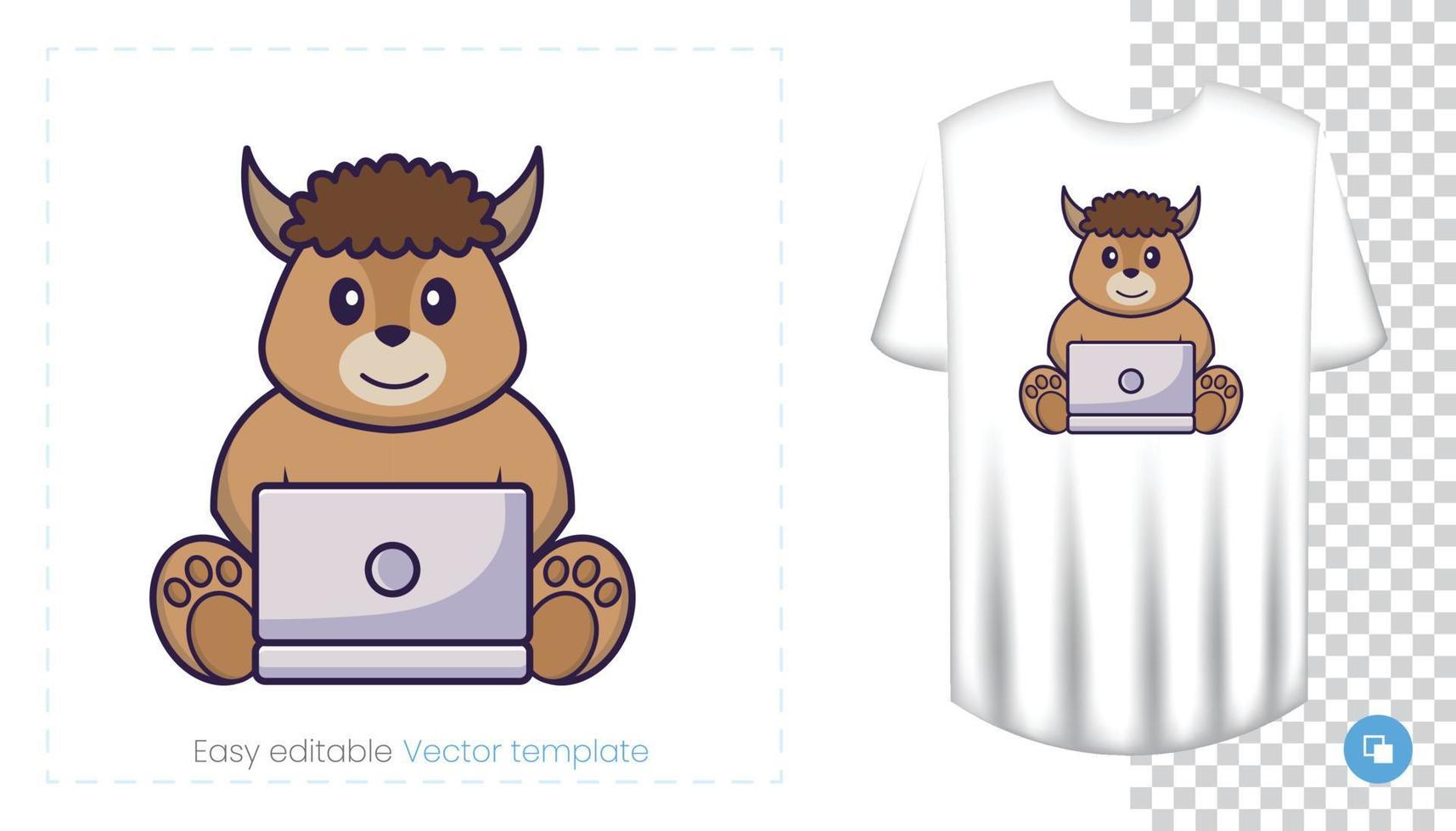 Cute sheep character. Prints on T-shirts, sweatshirts, cases for mobile phones, souvenirs. Isolated vector illustration on white background.