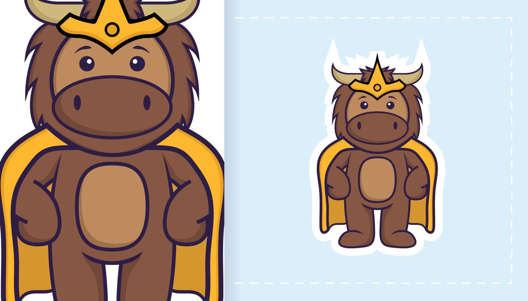 Cute bull mascot character. Can be used for stickers, patches, textiles, paper. Vector illustration