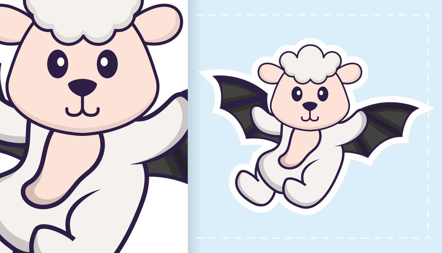Cute sheep mascot character. Can be used for stickers, patches, textiles, paper. Vector illustration