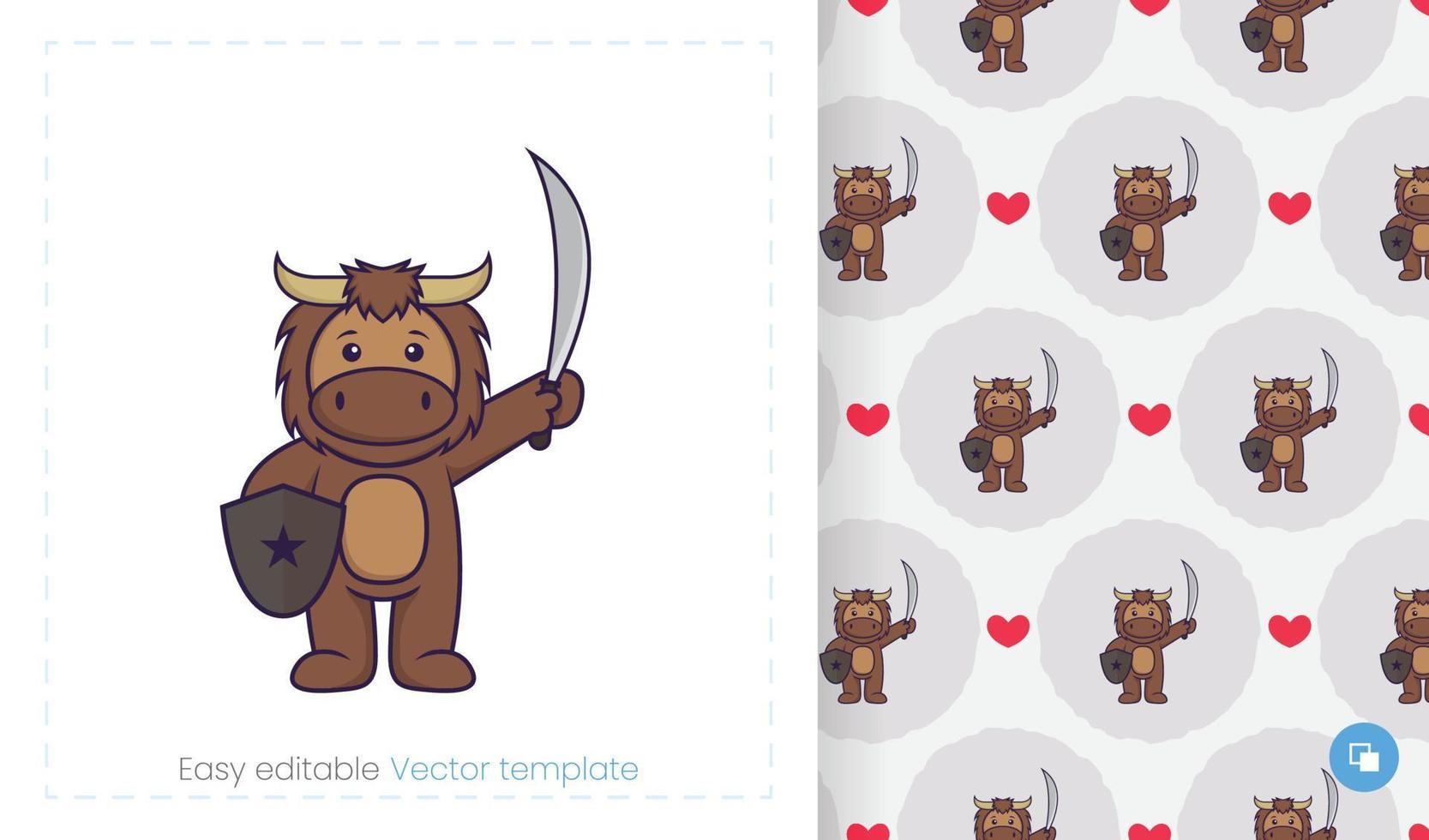 Cute bull mascot character. Can be used on stickers, patches, textiles, paper, cloth and others. vector