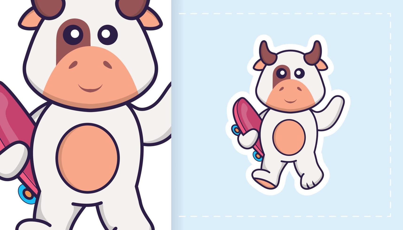 lindo personaje de mascota de vaca. se puede utilizar para pegatinas, parches, textiles, papel. ilustración vectorial vector