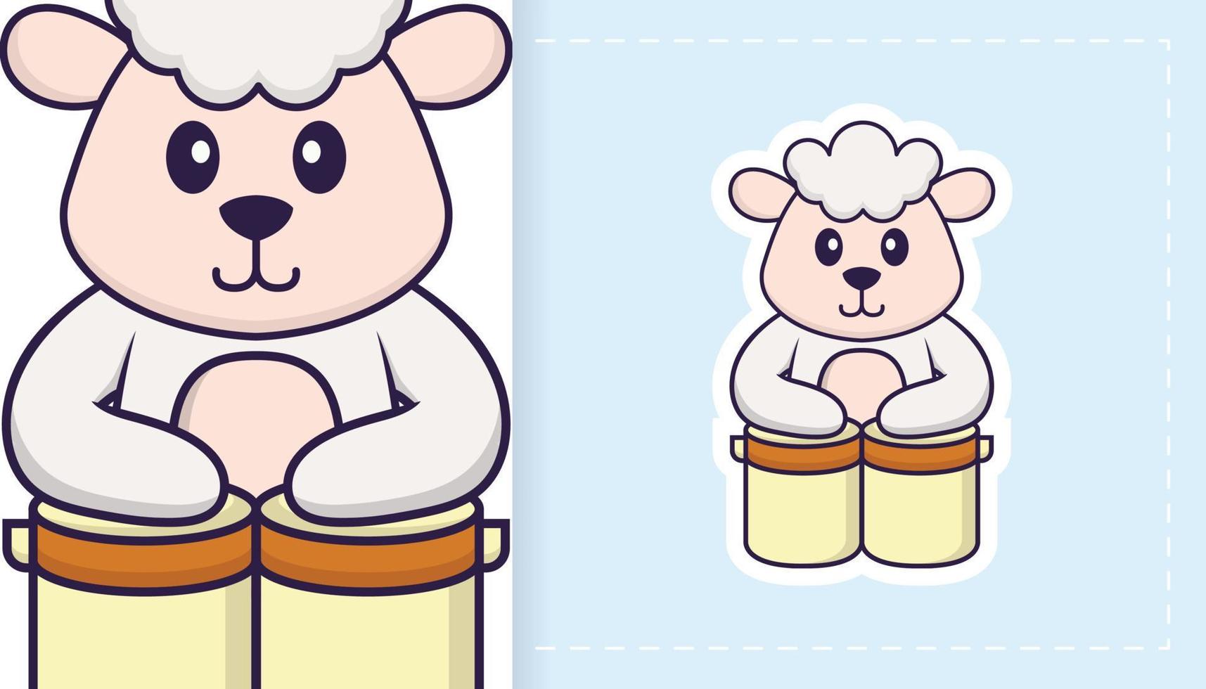 Cute sheep mascot character. Can be used for stickers, patches, textiles, paper. Vector illustration