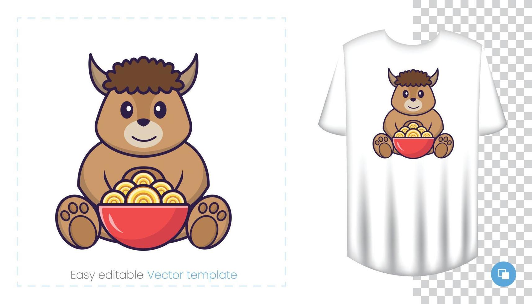 Cute sheep character. Prints on T-shirts, sweatshirts, cases for mobile phones, souvenirs. Isolated vector illustration on white background.