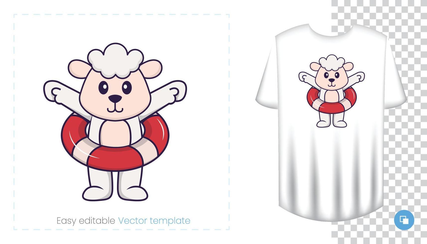 lindo personaje de oveja. estampados en camisetas, sudaderas, fundas para móviles, souvenirs. Ilustración de vector aislado sobre fondo blanco.