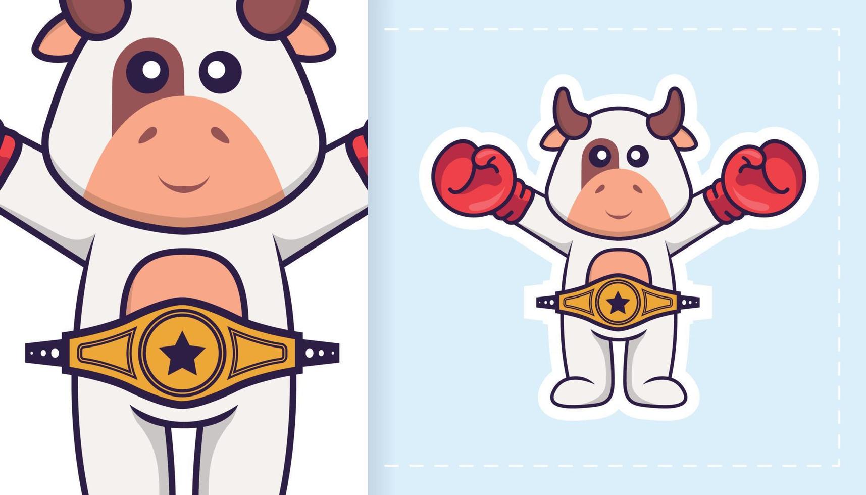 Cute cow mascot character. Can be used for stickers, patches, textiles, paper. Vector illustration