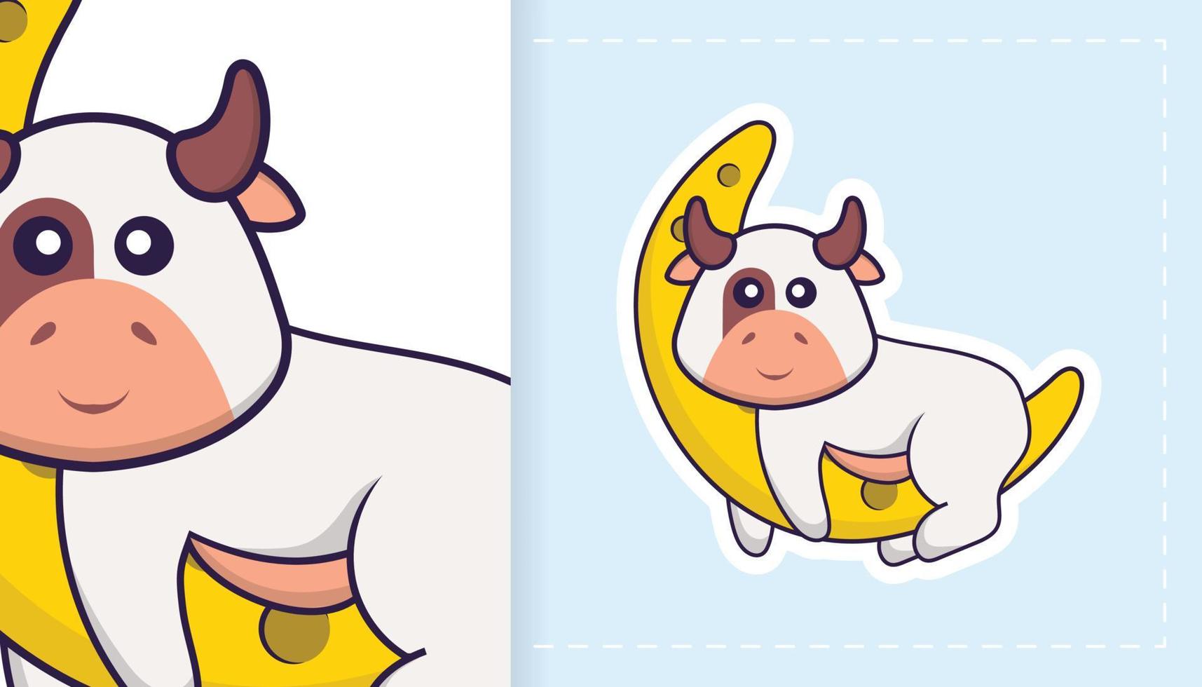 Cute cow mascot character. Can be used for stickers, patches, textiles, paper. Vector illustration