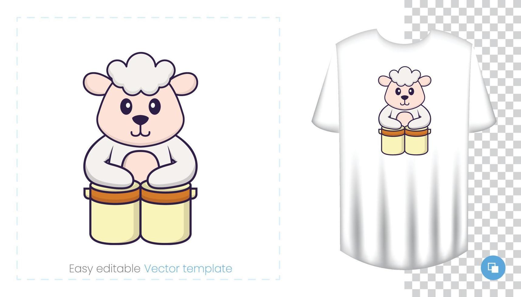 lindo personaje de oveja. estampados en camisetas, sudaderas, fundas para móviles, souvenirs. Ilustración de vector aislado sobre fondo blanco.