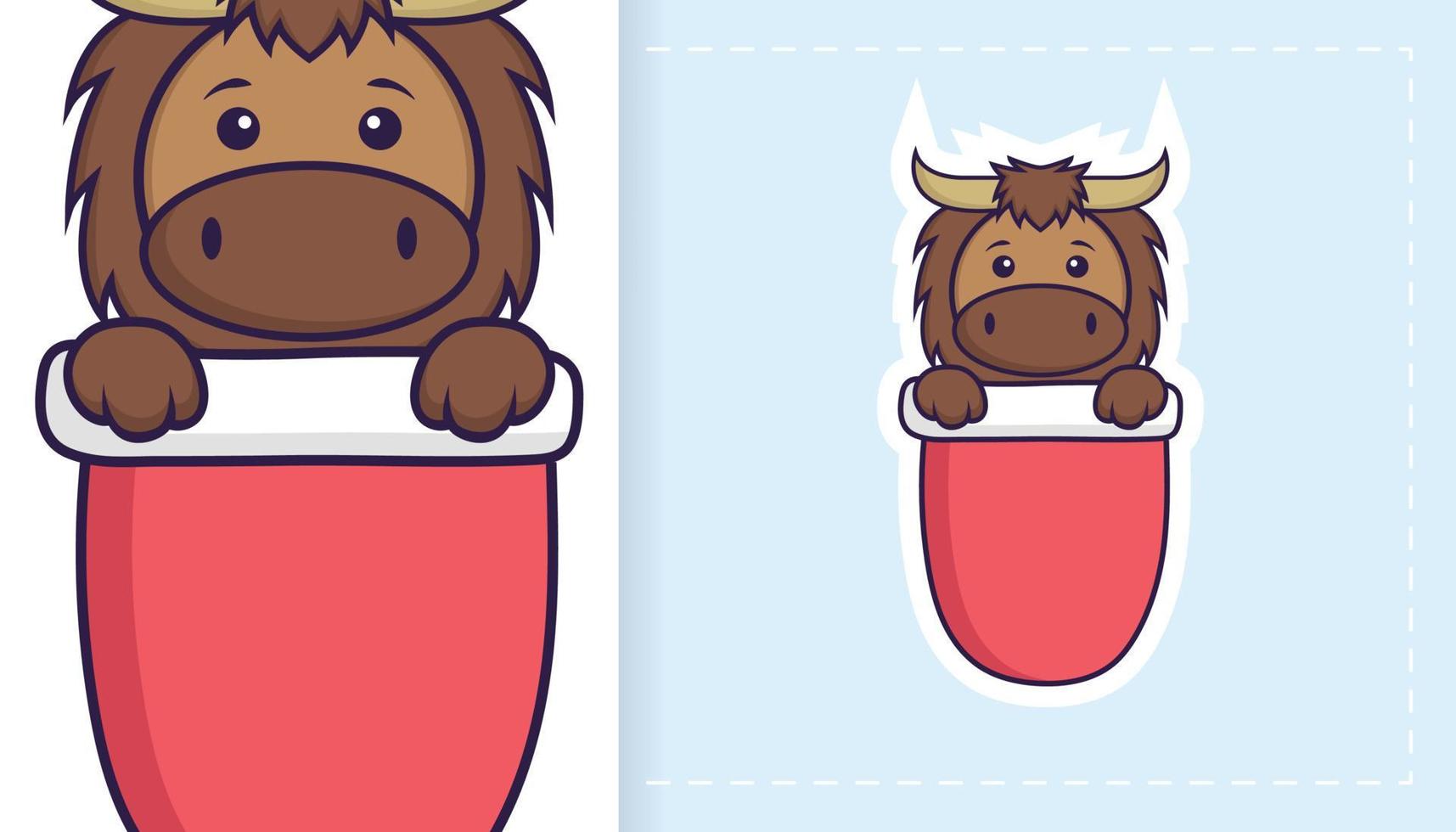 Cute bull mascot character. Can be used for stickers, patches, textiles, paper. Vector illustration